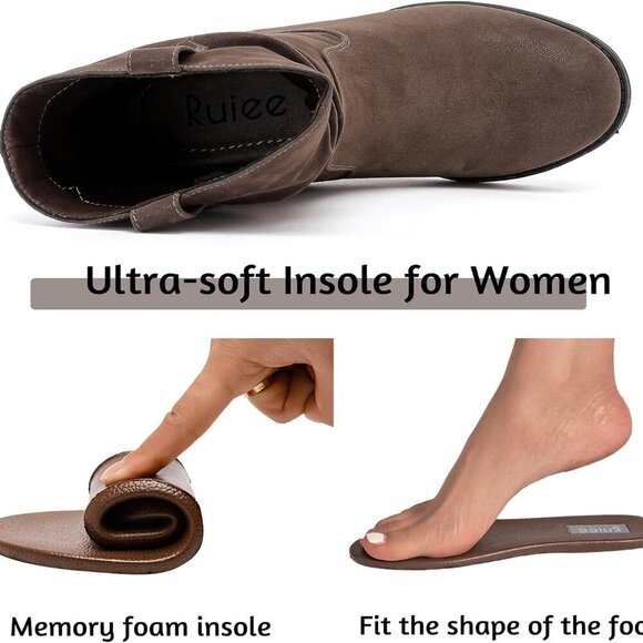 Women's Ankle Boots Faux Leather Flat Low Heel Casual Shoes for Fall Winter - Picture 4 of 6